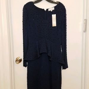 NEW WOMENS MIKHAIL AGHAL NAVY BEADED SILK DRESS